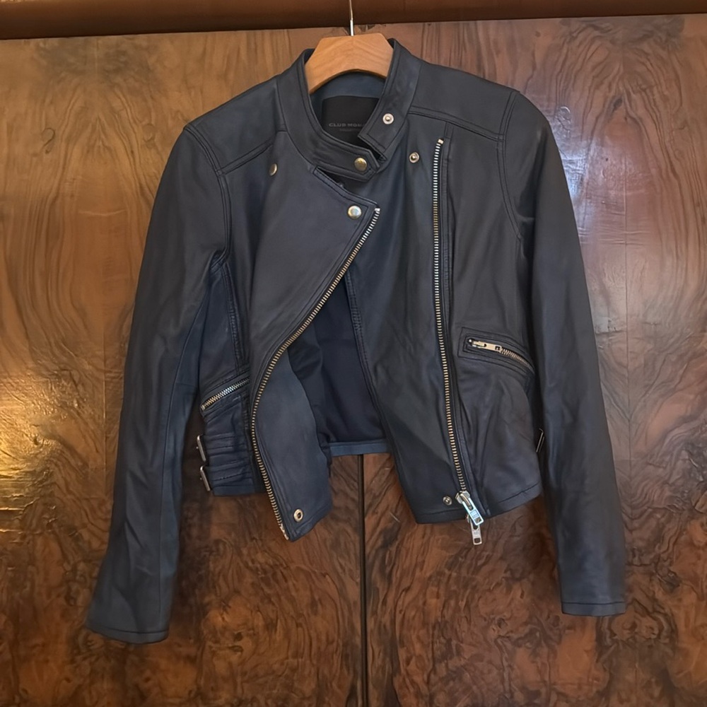 Club Monaco leather motorcycle rowlen jacket
